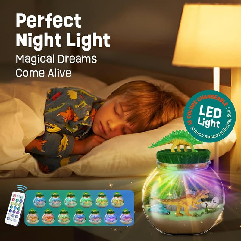 Dinosaur Terrarium Kit with DIY Moon Lamp - Birthday Gift for Kids