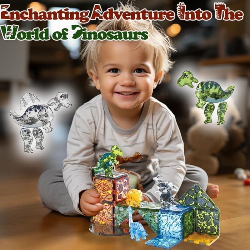 Dinosaur Magnetic Building Blocks - STEM Toys for Ages 3-8