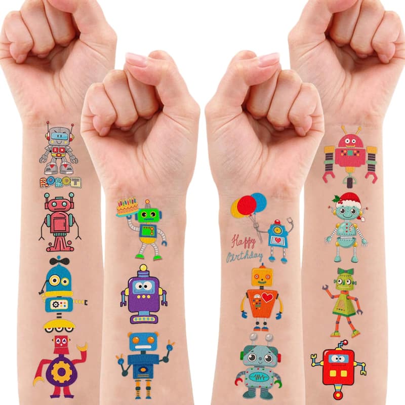 Robot Party Temporary Tattoos - 8 Sheets, 84 PCS for Kids