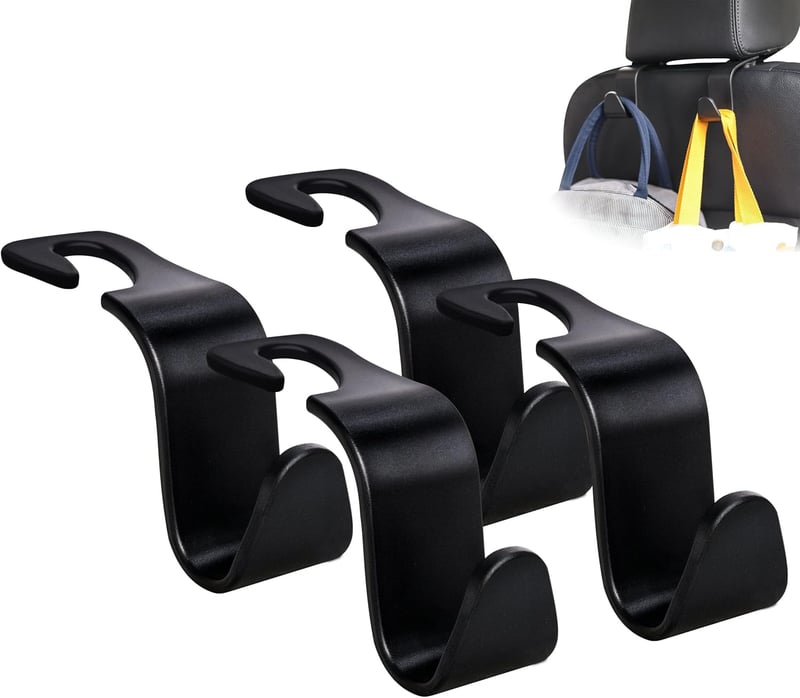 Car Headrest Hook Organizer Set for Handbags and Coats - Black