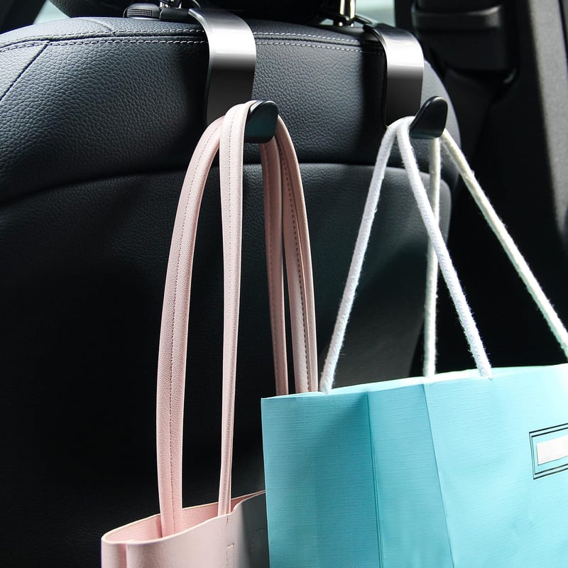 Car Headrest Hook Organizer Set for Handbags and Coats - Black
