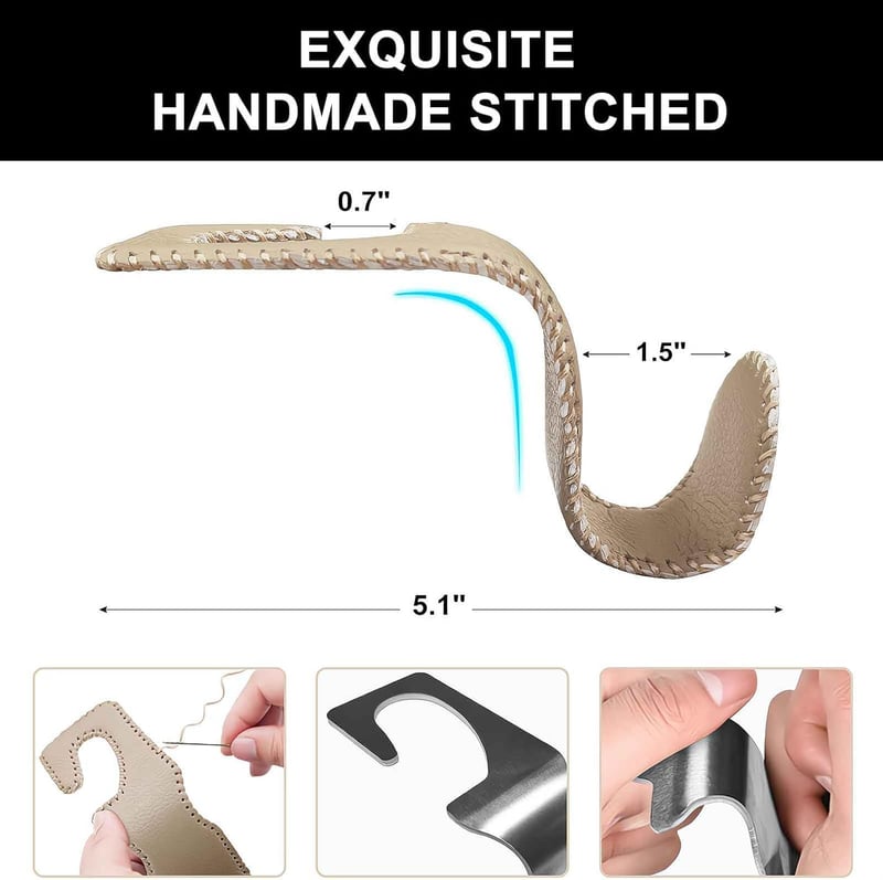 Car Seat Hooks for Bags - 4-Pack Leather Beige Holders