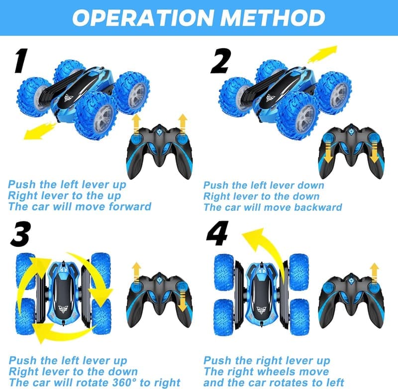 Remote Control Stunt Car with LED Lights for Boys 3-12 Years