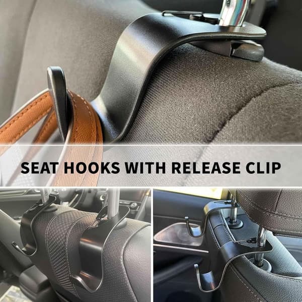 Car Seat Hooks for Purses and Bags - 4 Pack with Release Clip