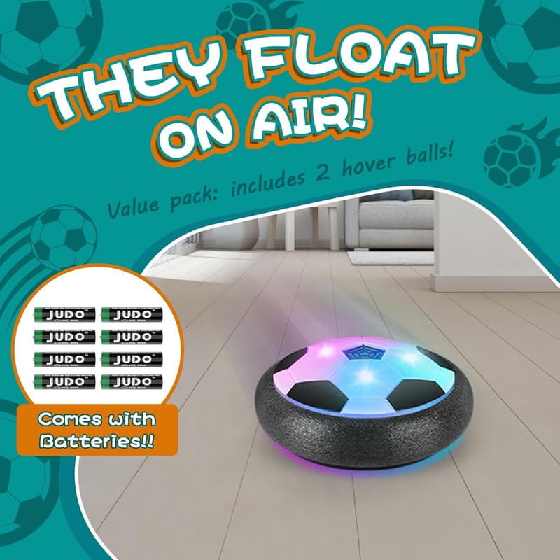 Indoor Hover Soccer Balls - LED Lighted with Foam Bumpers, 2 Pack
