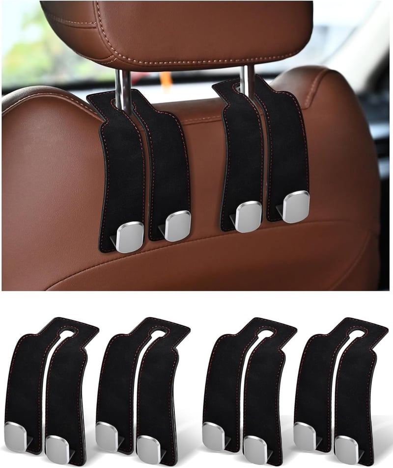 Car Seat Headrest Hooks - 4 Pack Black Purse Organizer