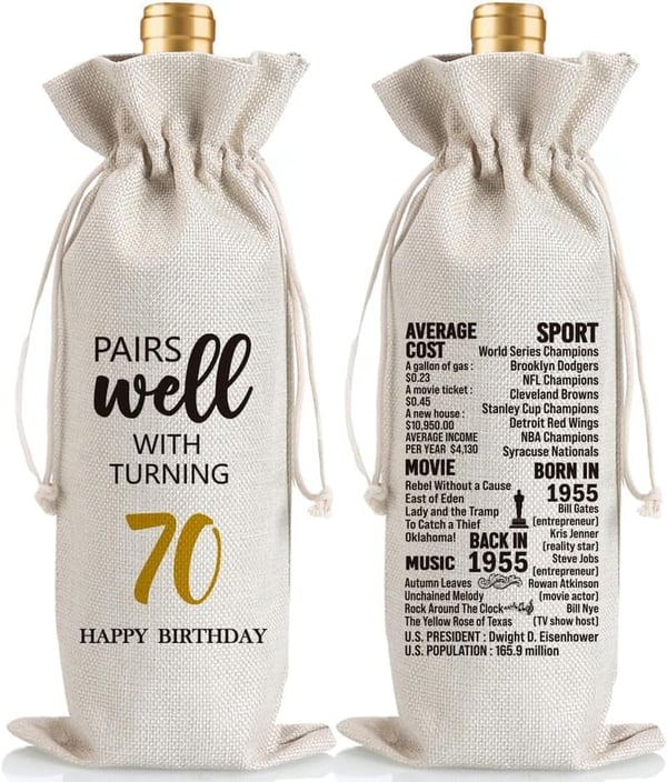 70th Birthday Wine Bag Gift for Men and Women
