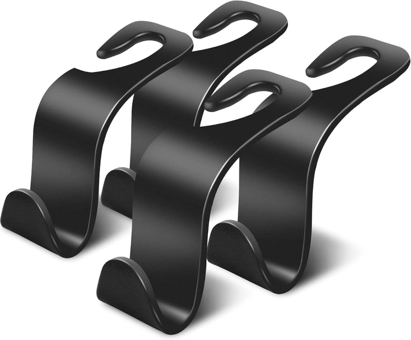 Car Seat Headrest Hook Organizer - 4 Pack (Black)