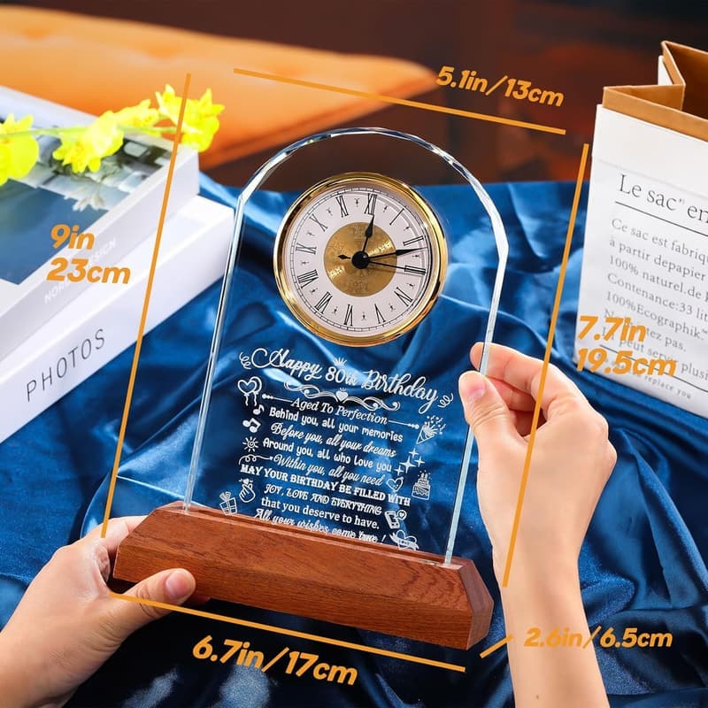 70th Birthday Crystal Clock Gift with LED Base for Couples