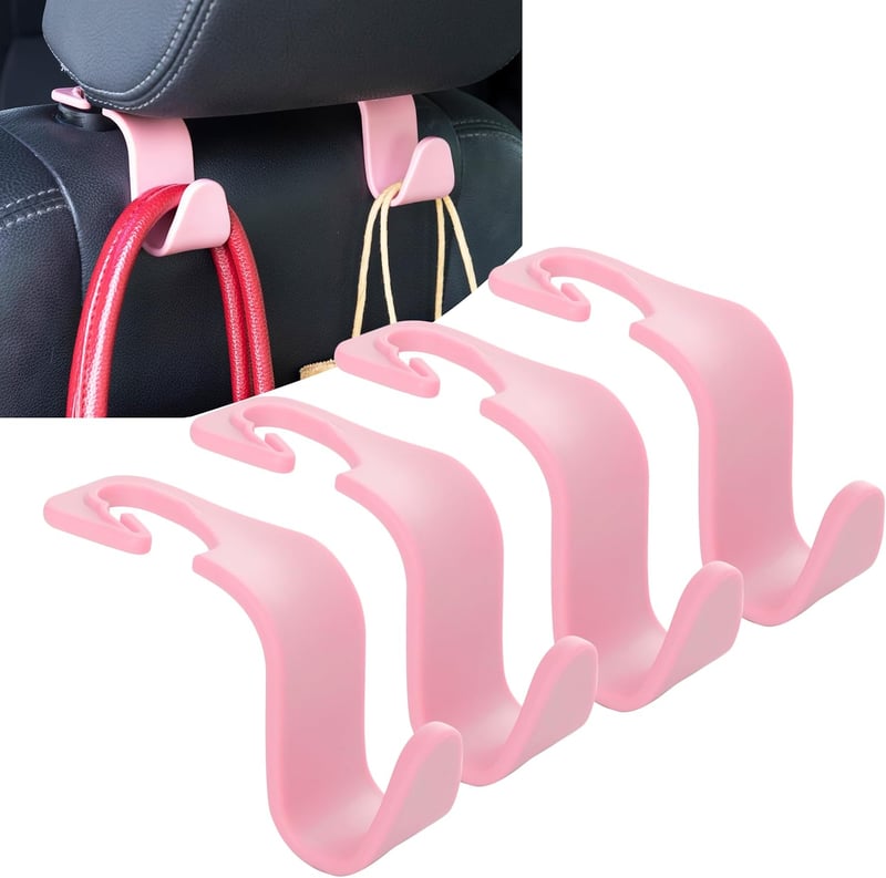 Car Organizer Hooks - 4 Pack Universal Storage for Bags - Pink