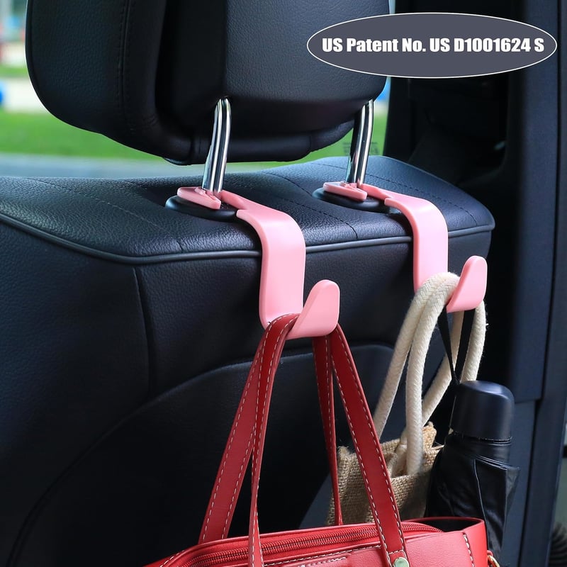Car Organizer Hooks - 4 Pack Universal Storage for Bags - Pink