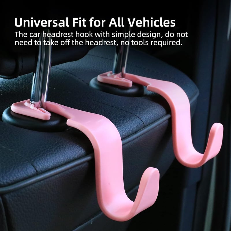 Car Organizer Hooks - 4 Pack Universal Storage for Bags - Pink