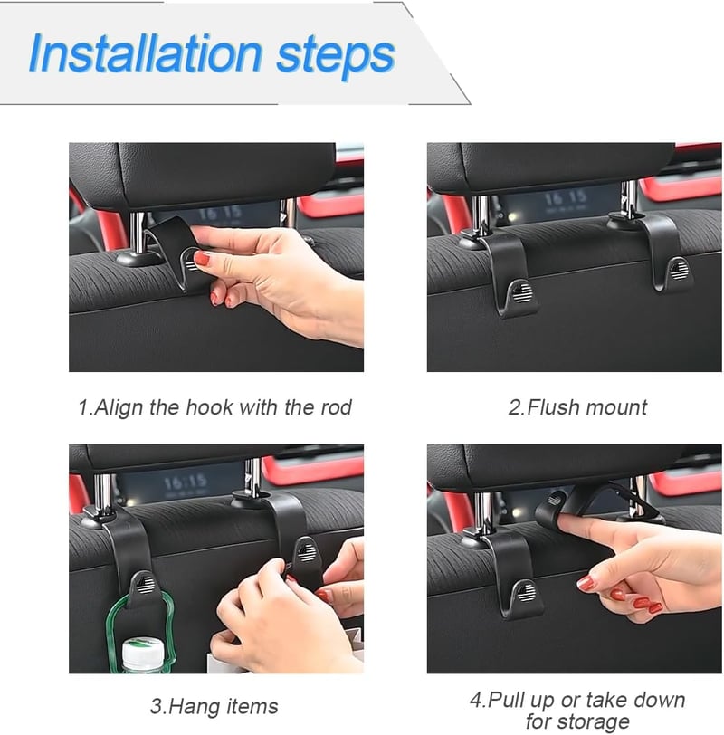 Durable Car Seat Headrest Hooks for Purses and Bags (4PCS)