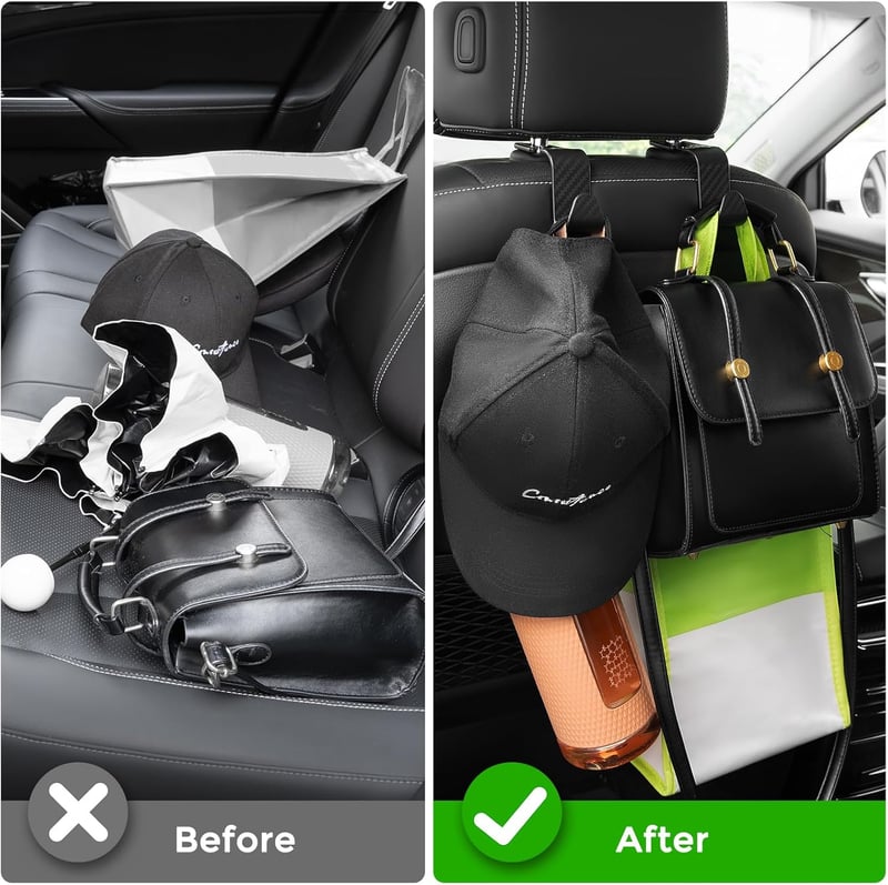 Car Headrest Hooks - 4 Pack | Universal Storage for Handbags & Bags
