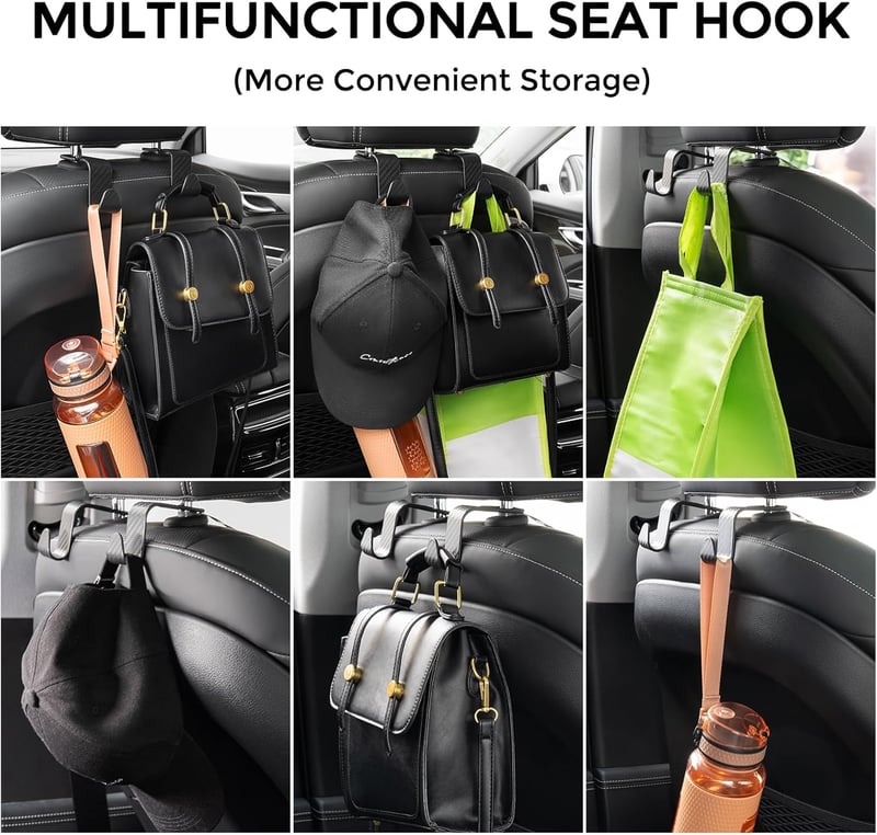 Car Headrest Hooks - 4 Pack | Universal Storage for Handbags & Bags