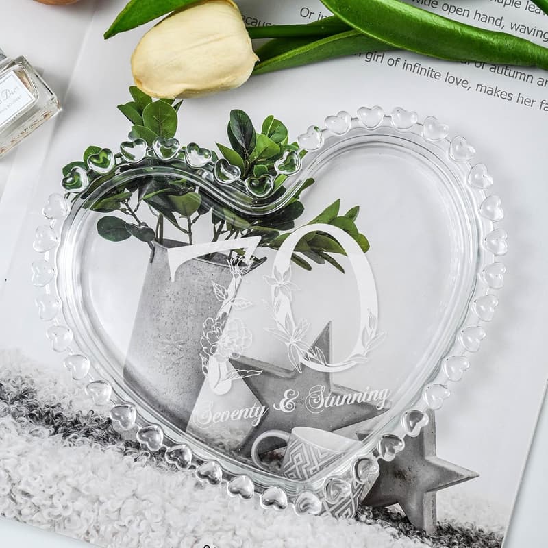 70th Birthday Personalized Glass Jewelry Tray for Women