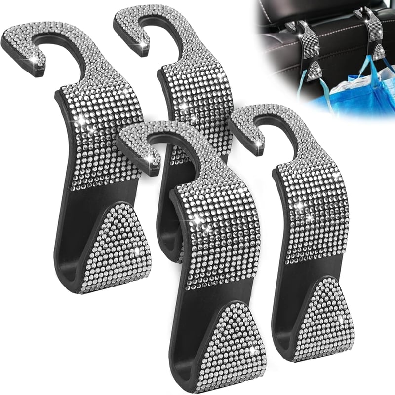 Chic Car Headrest Hooks for Women - 4 Pack White Purse Holders