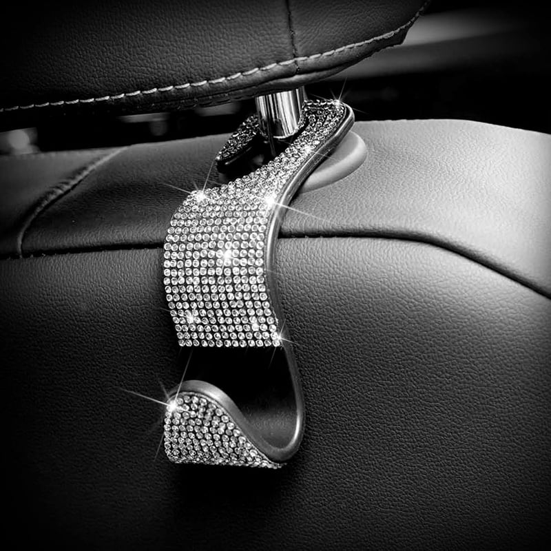 Car Headrest Purse Hooks (4-Pack) - Bling Silver Hangers for Women