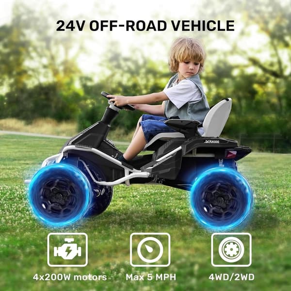 Kids' Ride-On 4x4 Toy Car with Remote Control – 24V Electric, White