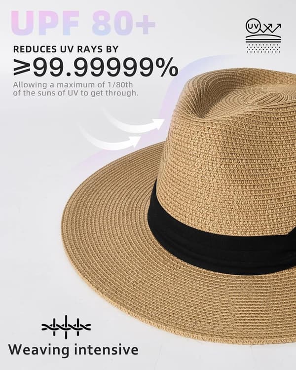 Wide Brim Straw Panama Hat for Women and Men - Summer Sun Protection