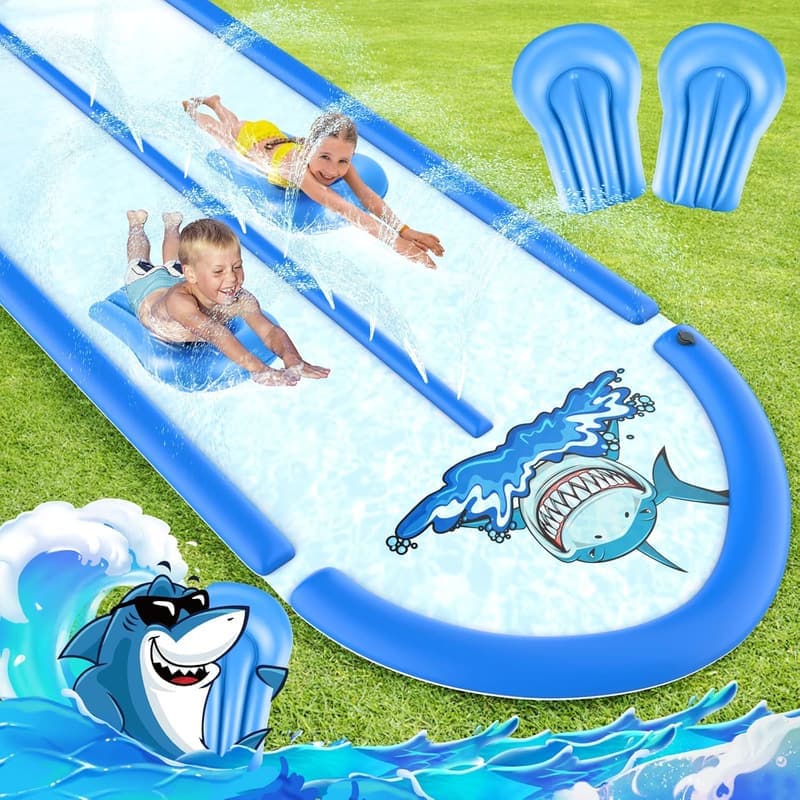 20FT Double Lane Slip n Slide with 2 Bodyboards for Summer Fun