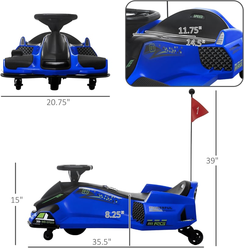 12V Battery-Powered Go Kart for Ages 8-12 - Drifting, Lights & Music