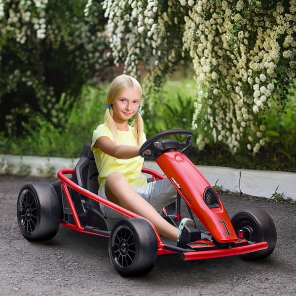 Electric Go Kart for Kids 8-12 Years - 24V, Battery Powered, Red