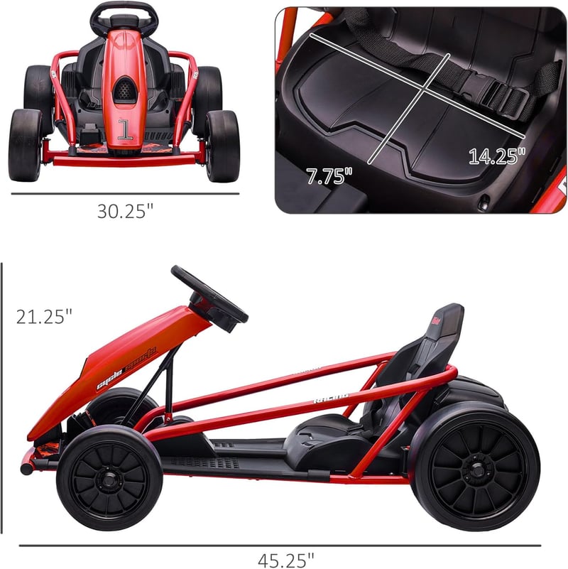 Electric Go Kart for Kids 8-12 Years - 24V, Battery Powered, Red