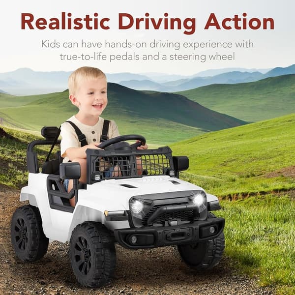 Kids Electric Mini Truck Ride-On Toy with Remote Control - White