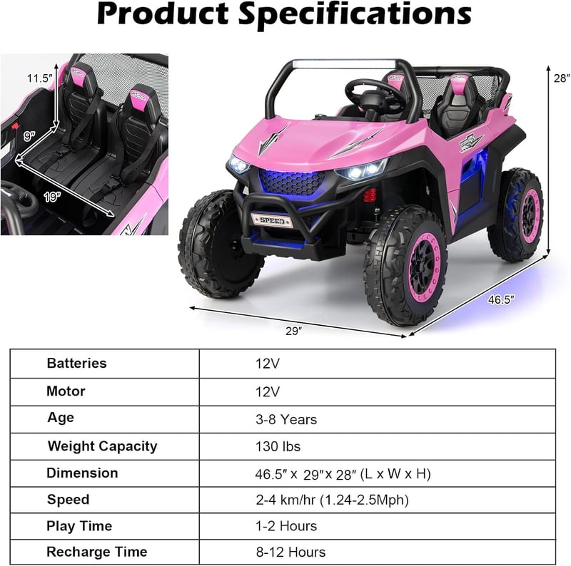 12V Electric Ride-On Car for Kids with Remote Control - Pink