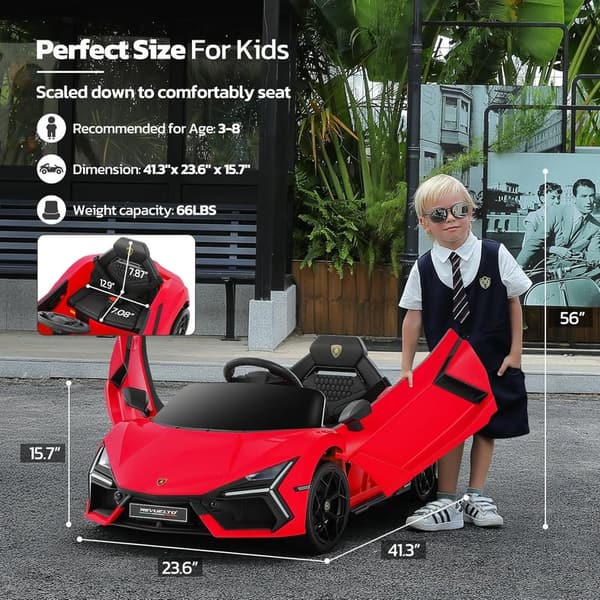 Kids Lamborghini Electric Car with Remote, LED, Bluetooth, Red