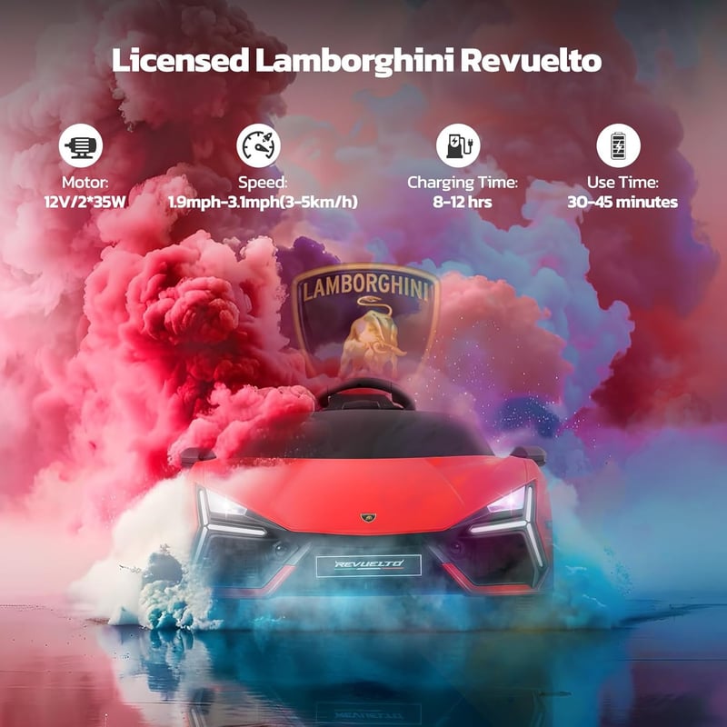 Kids Lamborghini Electric Car with Remote, LED, Bluetooth, Red
