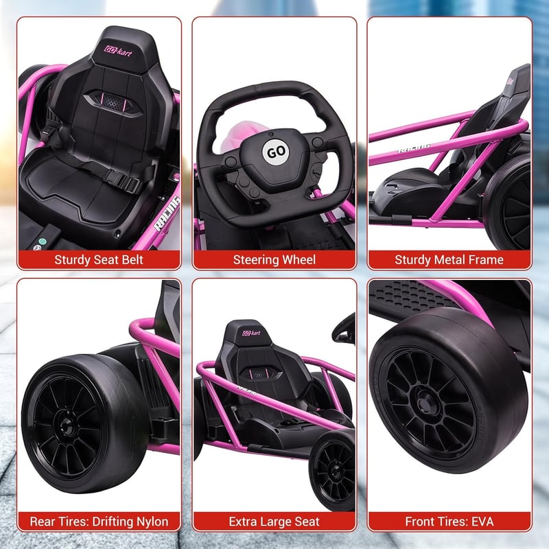 Kids 24V 9Ah Go Kart with Drifting & Music – 8MPH Racing Toy