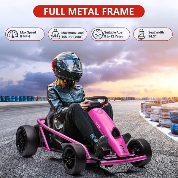 Kids 24V 9Ah Go Kart with Drifting & Music – 8MPH Racing Toy