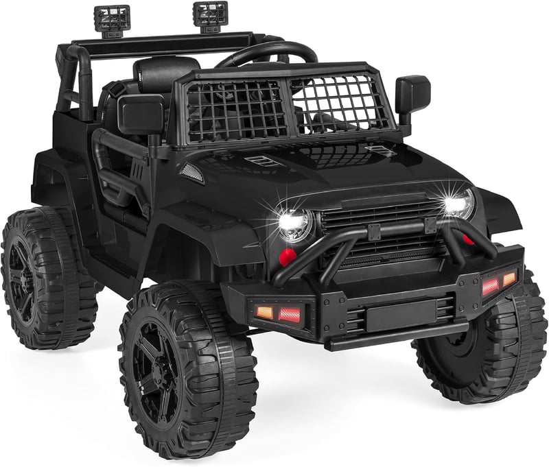 12V Kids Ride-On Truck with Remote Control & LED Lights - Black