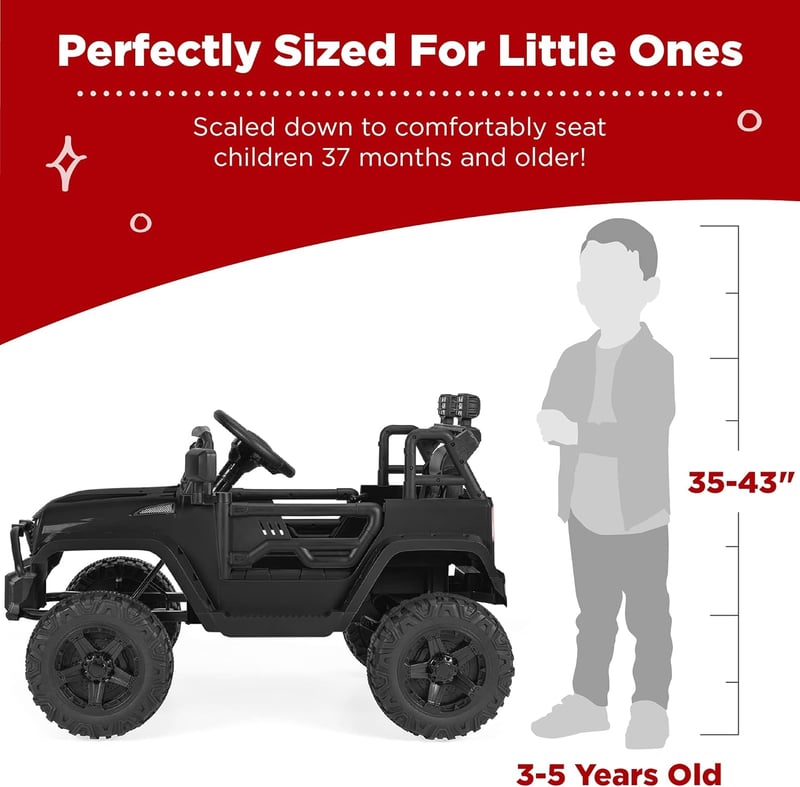 12V Kids Ride-On Truck with Remote Control & LED Lights - Black