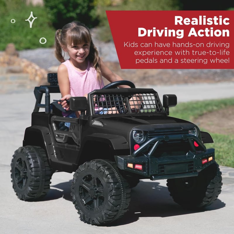 12V Kids Ride-On Truck with Remote Control & LED Lights - Black