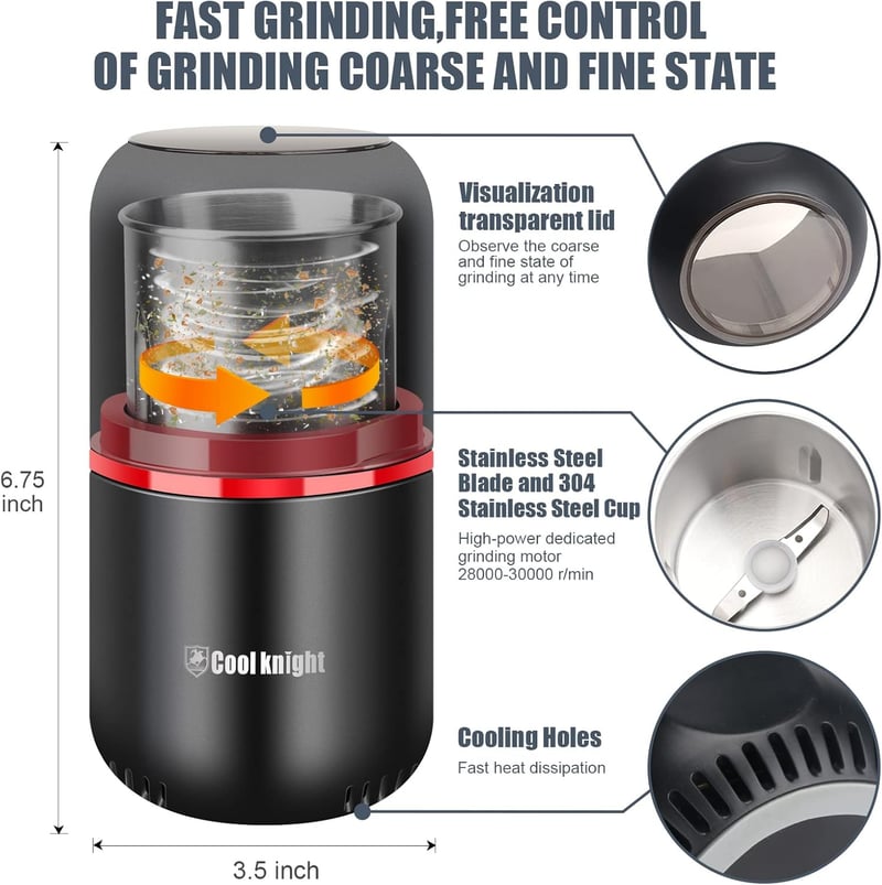 Electric Herb Grinder with Pollen Catcher - Large Capacity, 7.5