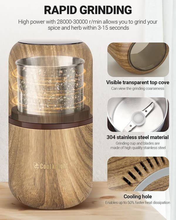 Electric Herb Grinder - High-Speed, Large Capacity, Wood Grain