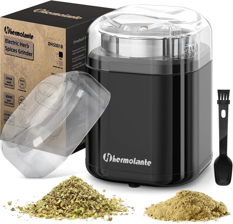 Electric Herb & Spice Grinder - 200W Stainless Steel Blade, Compact