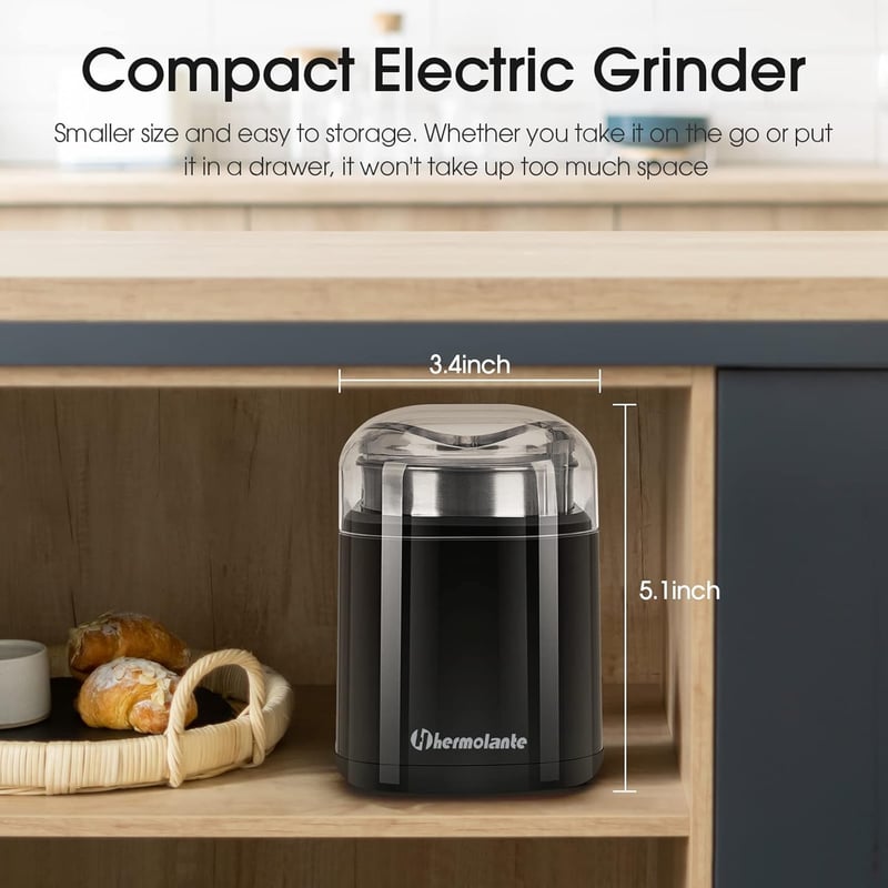 Electric Herb & Spice Grinder - 200W Stainless Steel Blade, Compact