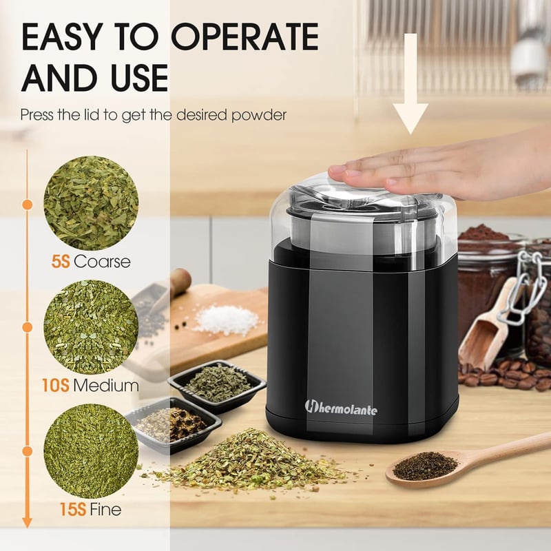 Electric Herb & Spice Grinder - 200W Stainless Steel Blade, Compact