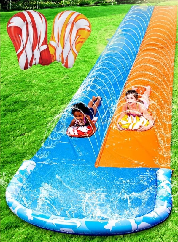 Extra Long 32.5FT Water Slide with 2 Inflatable Boards for Kids