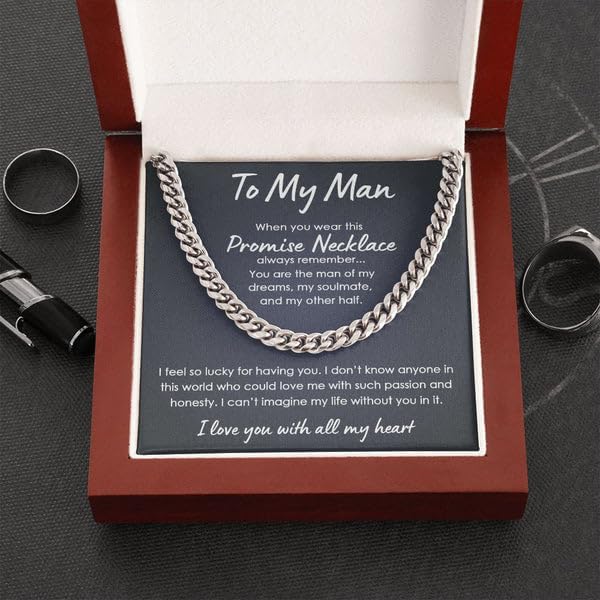 Valentine's Day Promise Necklace for Him - Cuban Link with Card