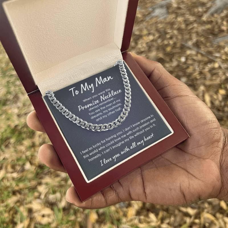Valentine's Day Promise Necklace for Him - Cuban Link with Card