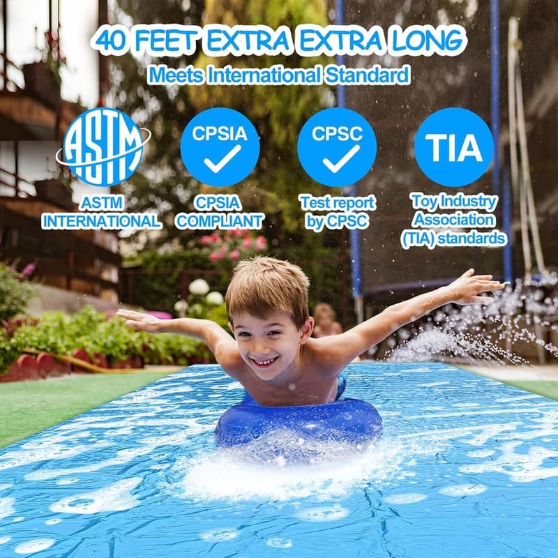 40FT Heavy Duty Water Slide with 14 Stakes & 2 Bodyboards