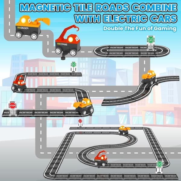 STEM Magnetic Road Vehicle Set for Kids Aged 3-6