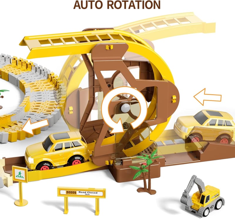 Construction Race Track Playset with Engineering Cars for Kids