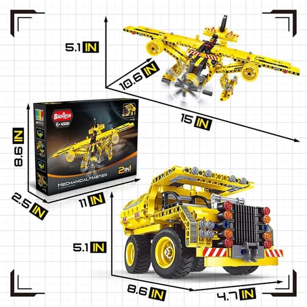 2-in-1 Truck and Airplane Building Toy for Kids, 361 Pcs