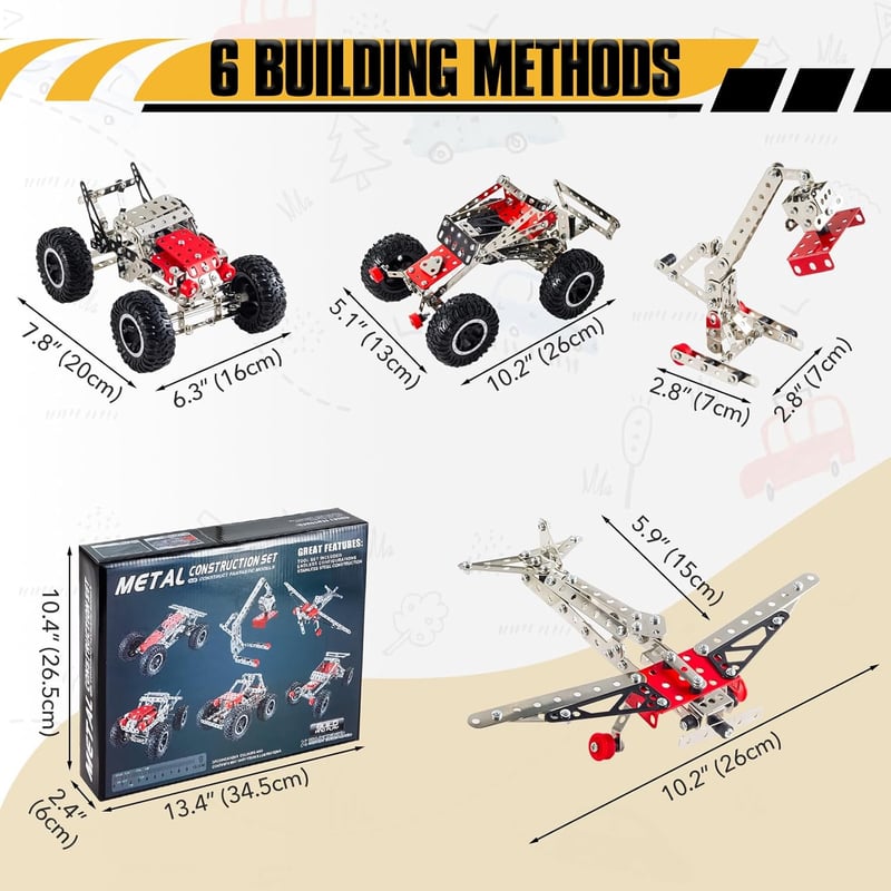 STEM Engineering Kit for Boys - 6-in-1 Metal Vehicles